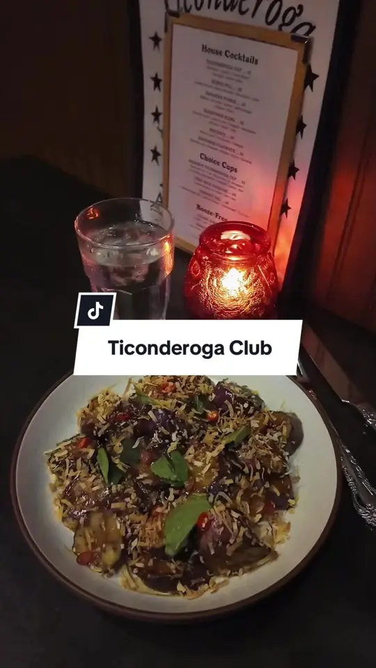 Ticonderoga Club in Atlanta showing food review, atmosphere, dish, eggplant, video by grace.jjang on TikTok