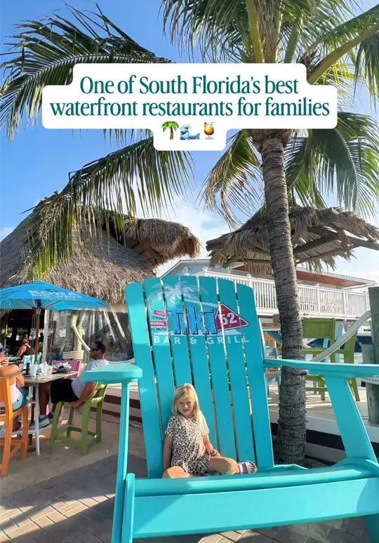 Tiki 52 in Tequesta showing review, visit, kids meals, yard games, spicy tuna crispy rice, video by pbsocialkids on TikTok
