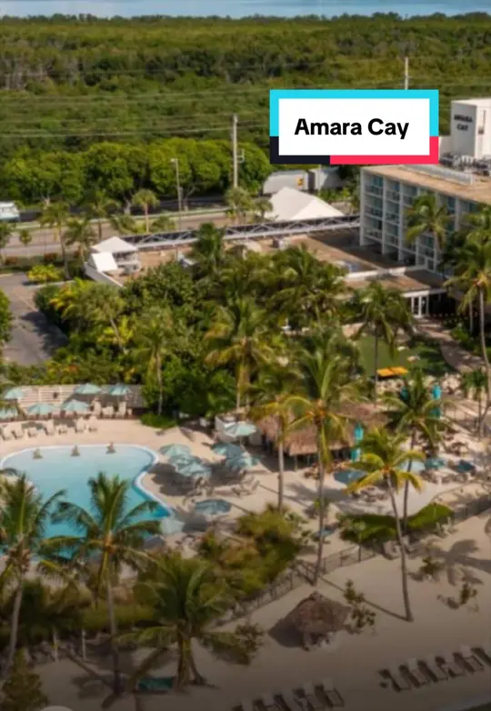 Tiki Bar (Amara Cay Resort) in Islamorada showing cocktail, tiki bar sunsets, oceanfront rooms, palm-lined pools, private beach vibes, hammocks, video by liannyspolanco on TikTok