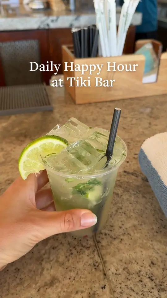 Tiki Bar (Amara Cay Resort) in Islamorada showing happy hour, discounted drinks, discounted bites, video by Amara Cay Resort on Facebook
