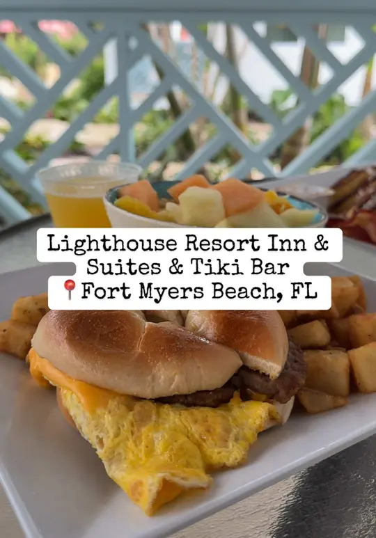 Tiki Bar & Grill - Lighthouse Island Resort in Fort Myers Beach showing tiki bar, drinks, frozen drinks, on the rock drinks, atmosphere, resort amenities, video by thingsivebeeneating on TikTok