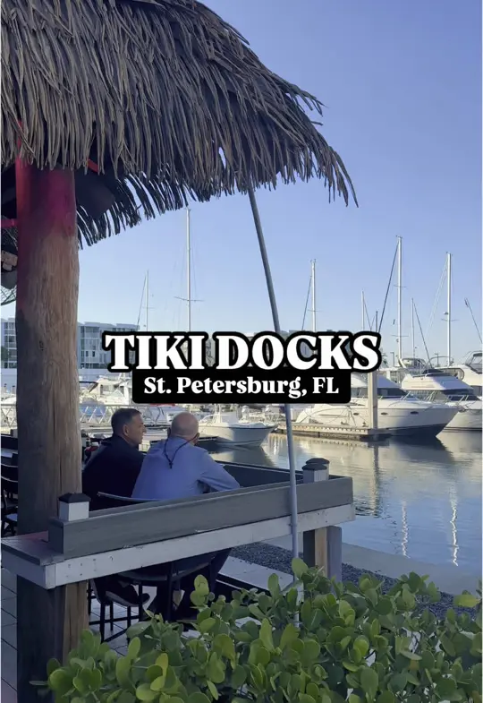 Tiki Docks Skyway in St. Petersburg showing food, tacos / food, burgers / food, steak skewers / food, lobster rolls / drinks, tiki and boat drinks, video by thingstodo.florida on TikTok