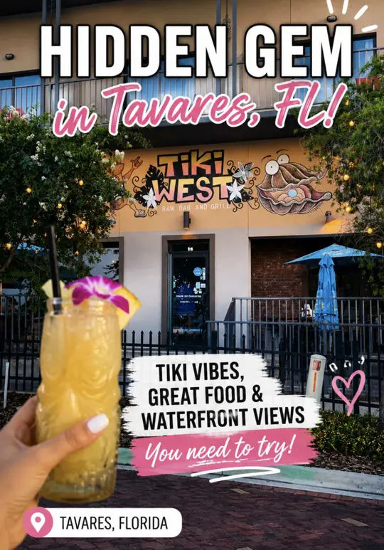 Tiki West Raw Bar and Grill in Tavares showing review, visit, atmosphere, food, drinks, video by travelwithfiona30 on TikTok