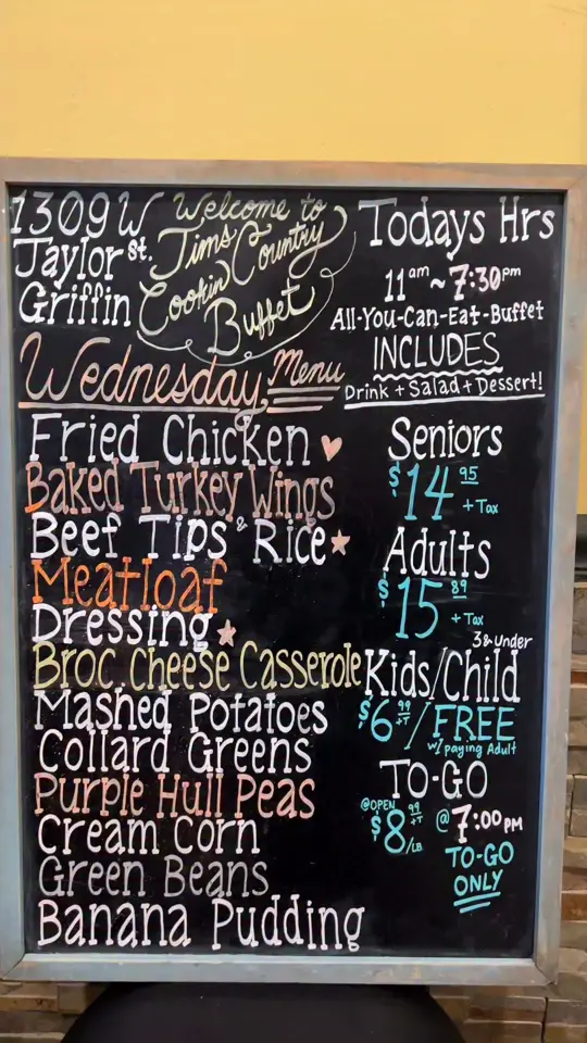 Tim's Country Cookin in Griffin showing restaurant, southern buffet, fried chicken, video by Tim's Country Cookin’ Buffet on Facebook