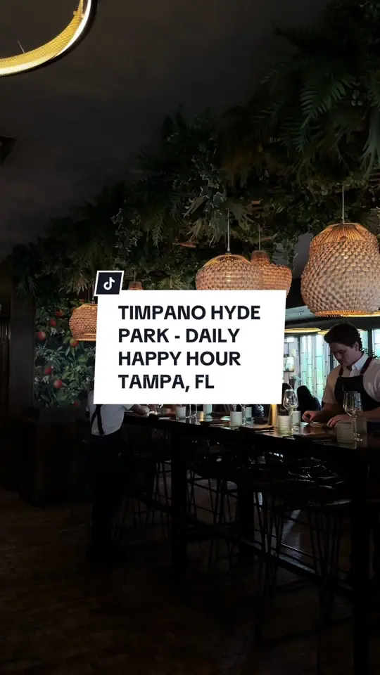 Timpano Hyde Park in Tampa showing happy hour, appetizers, wine by the glass, signature cocktails, social hour menu, video by innythefoodie on TikTok