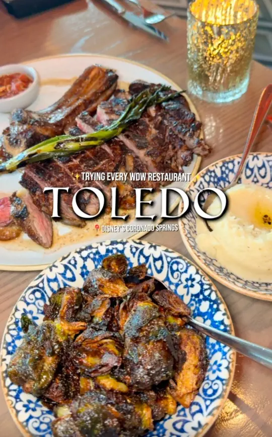 Toledo - Tapas, Steak & Seafood in Lake Buena Vista showing review, chef's signature dinner for two, video by Kaylan Marie on Facebook