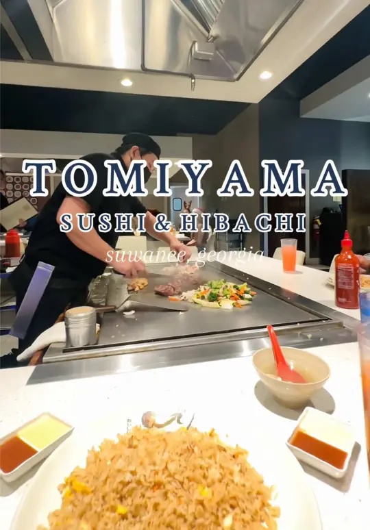 Tomiyama Sushi And Hibachi in Suwanee showing review, visit, halal food, hibachi, filet mignon, video by thehalalnosh on TikTok