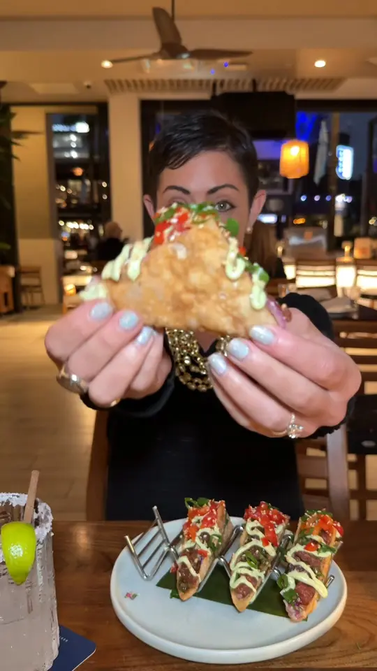 Tommy Bahama Marlin Bar in Fort Lauderdale showing review, visit, food, coconut shrimp, ahi tuna tacos, kale & brussels caesar, video by Take A Bite Out Of Boca on Facebook