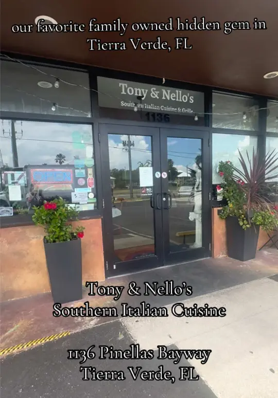 Tony & Nello's Southern Italian Cuisine & Grille in Tierra Verde showing review, family owned restaurant, video by dani.boymama on TikTok