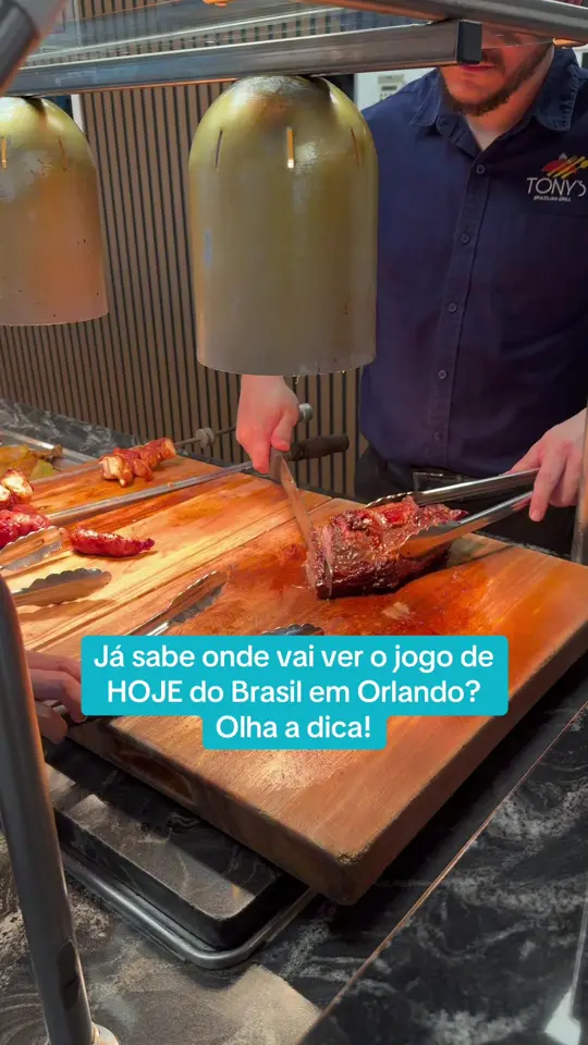Tony's Brazilian Grill in Orlando showing sports, watching brazilian soccer games, buffet, picanha, linguiça acebolada, frango a passarinho, pastel de queijo e carne, coxinha de fr, video by stephanieinorlando on TikTok