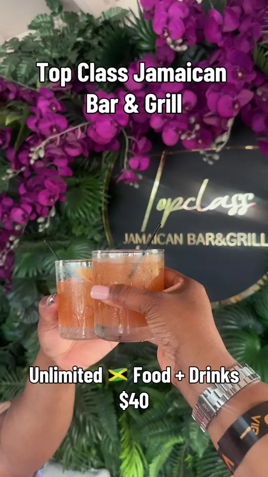 Top Class Jamaican Bar & Grill in Orlando showing review, all you can eat brunch, strong drinks, video by princessniva_ on TikTok