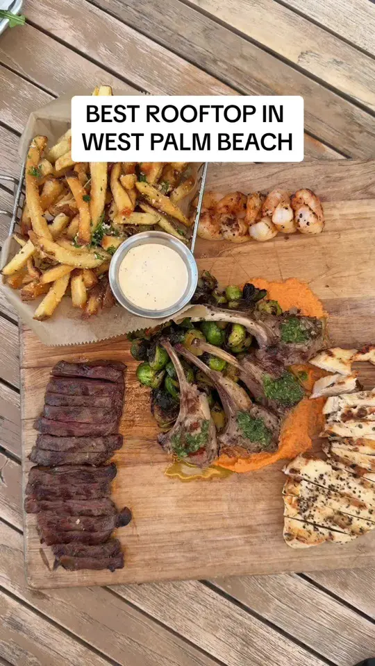 Top of the Rox in West Palm Beach showing atmosphere, food, video by samieats_ on TikTok