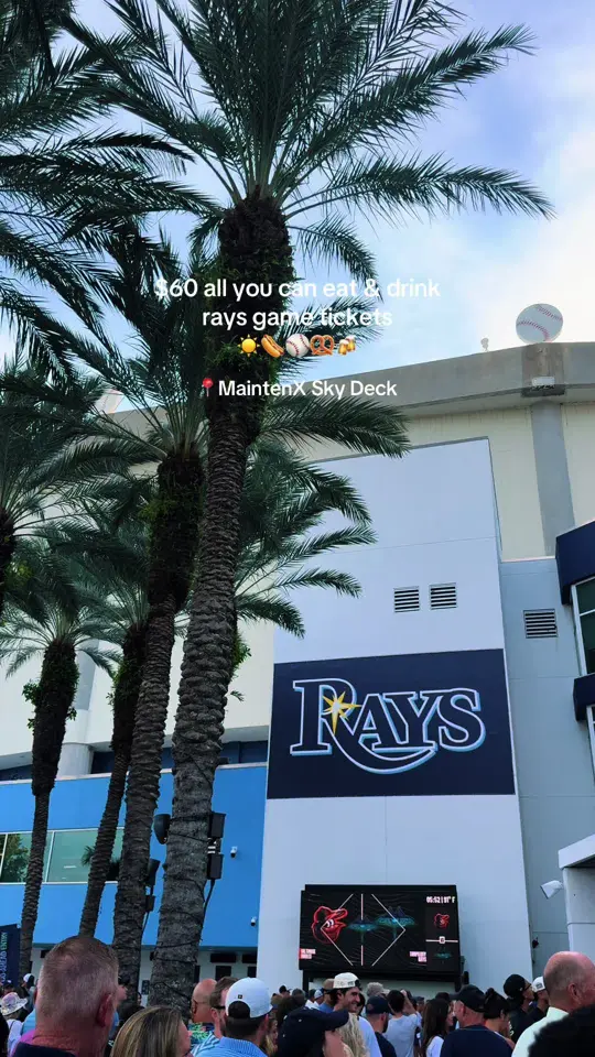 Top Shelf Sports Lounge in Tampa showing beer, wine, soft drinks, ballpark food, baseball game, video by wanderwiththefuentes on TikTok