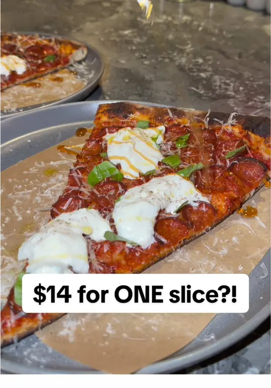 Torno Subito in Miami showing pizza, loaded pizza slice, review, video by alecapproved on TikTok