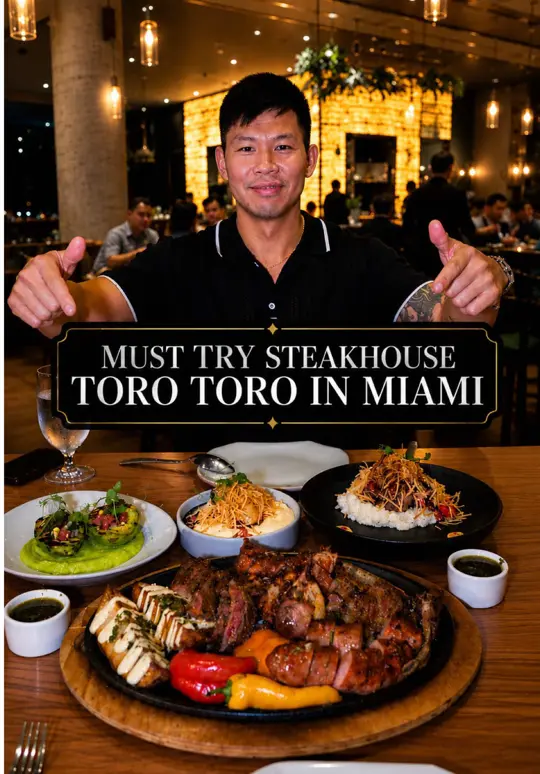Toro Toro Miami Fl Downtown in Florida showing review, visit, food, toro toro skewer, lomo saltado, potato three ways, video by zackaryeats on TikTok
