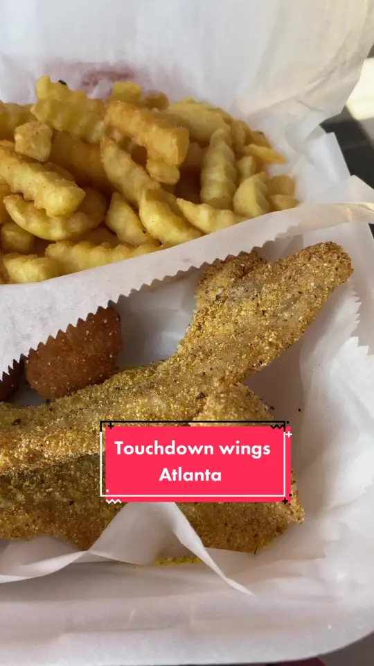 Touchdown Wings in Atlanta showing restaurant review, wings, video by cheftylerthomas on TikTok