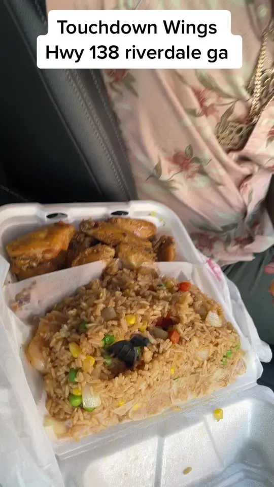 Touchdown Wings in Riverdale showing fried rice, yum yum sauce, honey lemon pepper wings, video by therealfoodstalker on TikTok