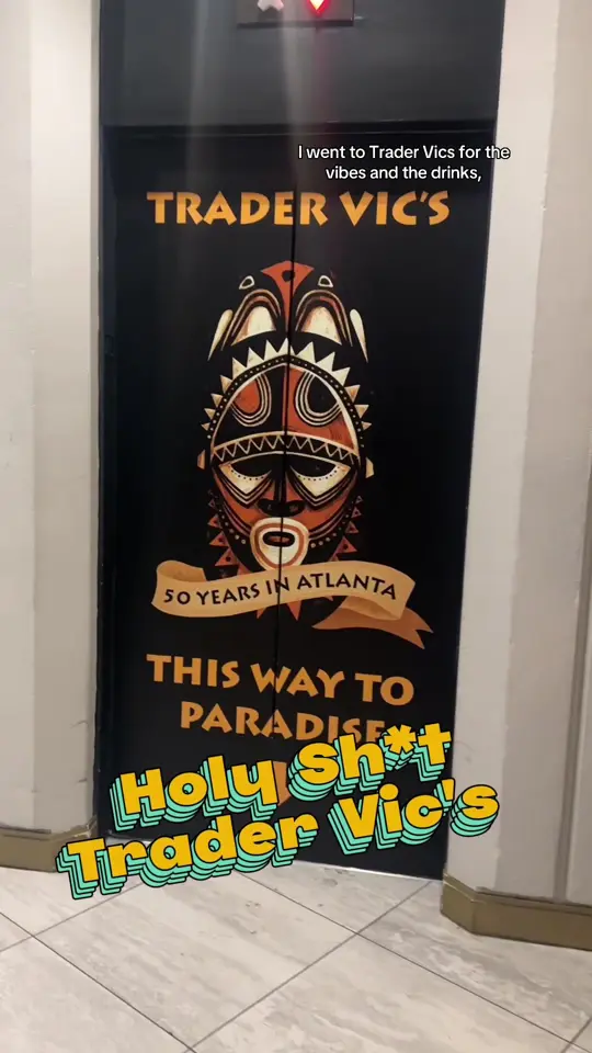 Trader Vic's in Atlanta showing review, visit, tiki vibes, strong drinks, tableside bananas foster, wood fired ovens, video by meauxonthego on TikTok