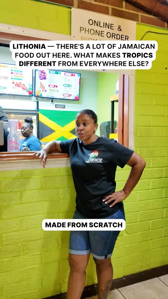 Tropics Jerk Center in Lithonia showing restaurant, jamaican food, video by Tropics on Facebook