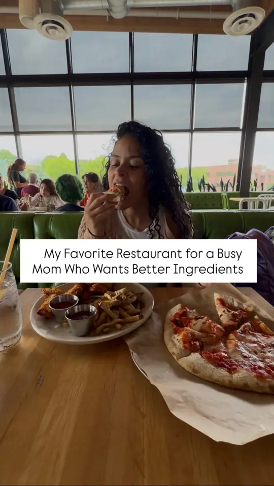 True Food Kitchen in Naples showing review, fries, chicken tenders, sourdough pizza, gluten-free cookie, grass-fed ice cream, video by Iamjasyra on Facebook