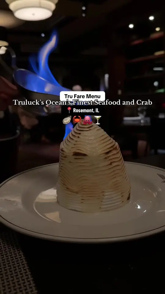 Truluck's Ocean's Finest Seafood and Crab in Naples showing fine dining, seafood, new menu items, 312 battered shrimp & frites, cioppino, prime steak frites, chicken mancotti, lobster mac & cheese, crab, video by everythingchele on TikTok