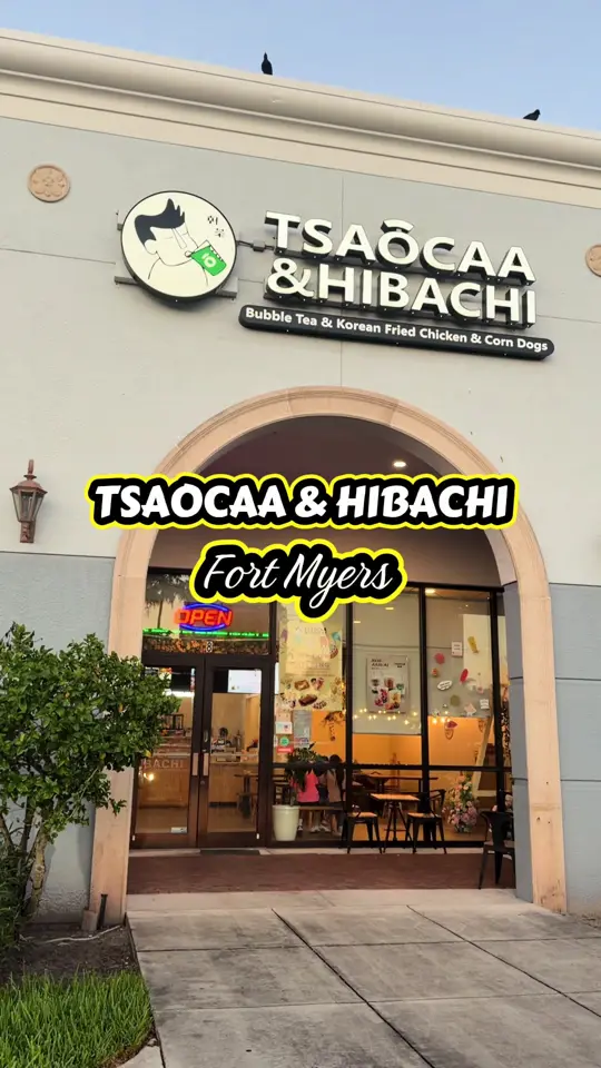  in Florida showing review, visit, flavorful hibachi, crispy korean fried chicken, korean street food, brown sugar milk black tea with oreo cold foam, mango snow ice with hidden bo, video by maevamonteiro2 on TikTok