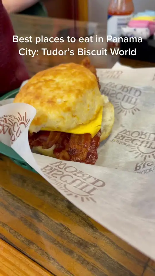 Tudor's Biscuit World in Panama City showing review, visit, video by myrasmallwood on TikTok