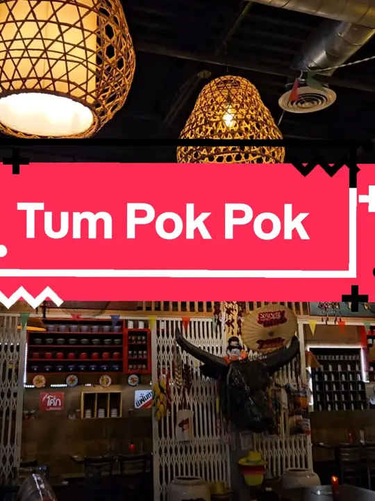 Tum Pok Pok in Chamblee showing review, seafood soup, basil chicken with rice, ma ma pok pok (fried pork & seafood w/ noodles), pork belly curry, video by antlantaeats on TikTok