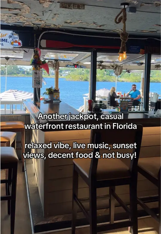 Turtles Restaurant in Sarasota showing restaurant review, waterfront atmosphere, dive bar vibe, video by trippingwithturtle on TikTok