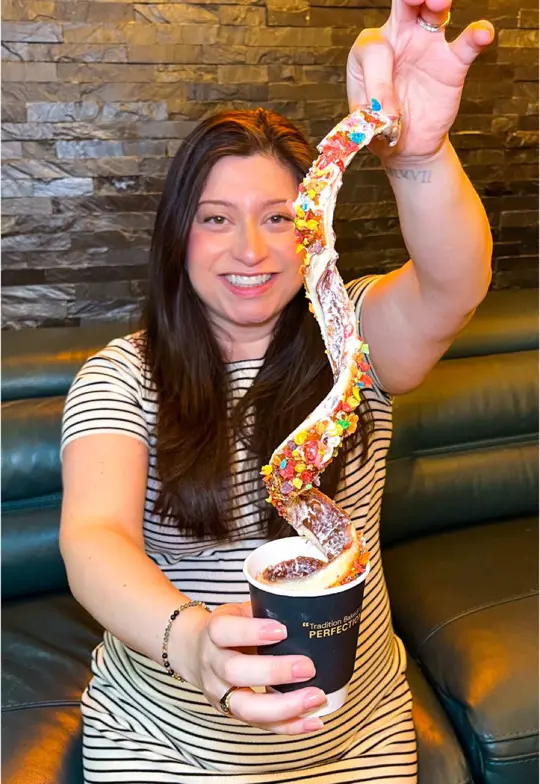 Twisted Rolls Chimney Cakes in Tampa showing dessert, chimney cake, fruity pebbles chimney cake, lotus chimney cake, iced pistachio latte, dubai chocolate crêpe, video by wesleychapellocal on TikTok