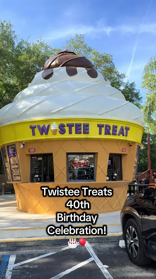 Twistee Treat in Davenport showing event, 40th anniversary celebration, free cake, balloon twisting, video by twisteetreatstuart on TikTok