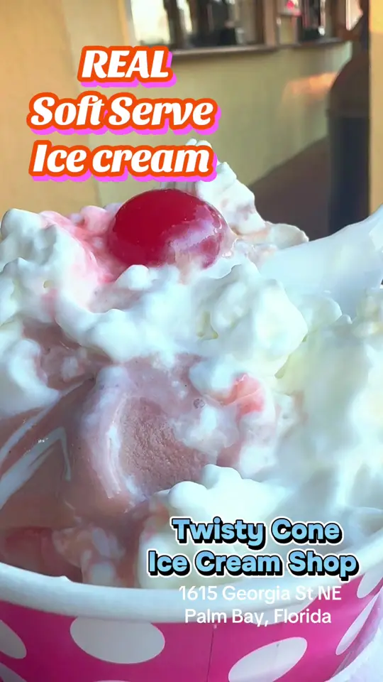 Twisty Cone Ice Cream in Palm Bay showing review, visit, video by giagflorida on TikTok