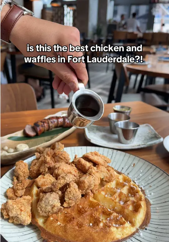 Ukiah in Fort Lauderdale showing food, karaage chicken + waffles, video by shellyteal on TikTok