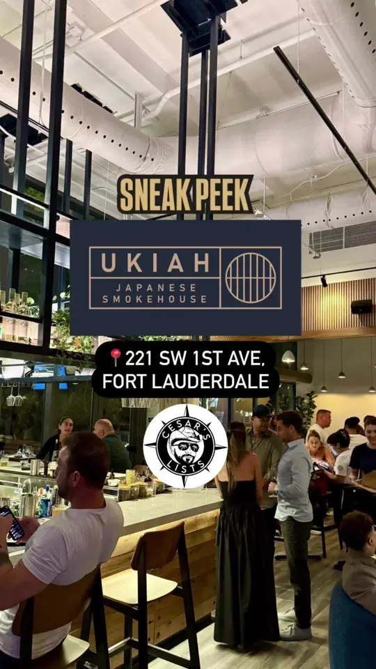 Ukiah in Fort Lauderdale showing restaurant visit, shareable plates, creative drinks, outdoor dining, video by cesarslists on TikTok