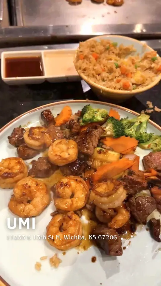 UMI Japanese Steak House in Stockbridge showing visit, review, hibachi grill, sushi bar, date night, celebration, video by locallywichita on TikTok