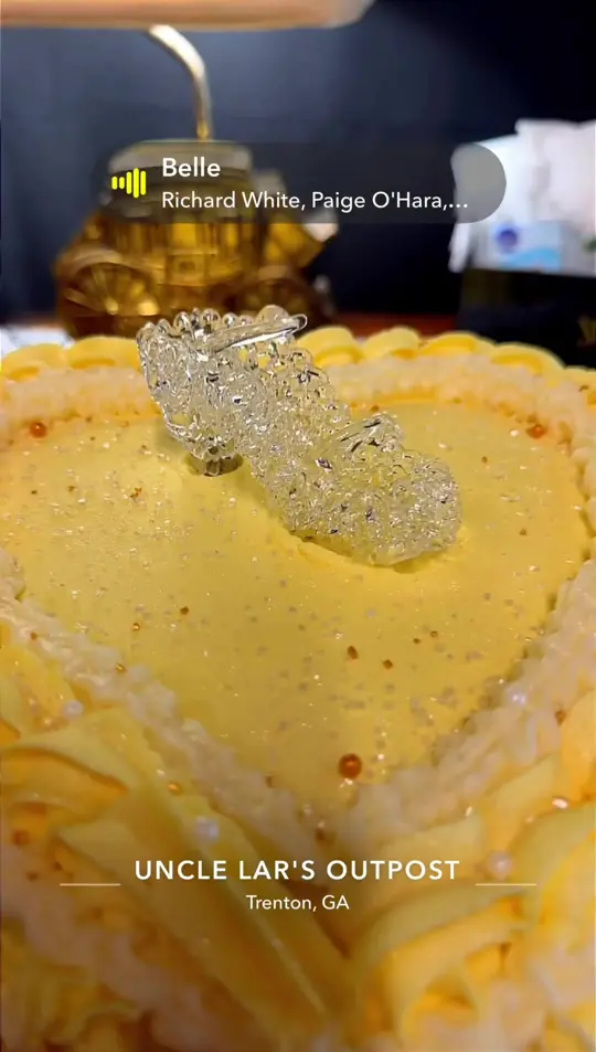 Uncle Lar's Outpost in Trenton showing cake, princess belle themed cake, video by uncle.lars.outpost on TikTok