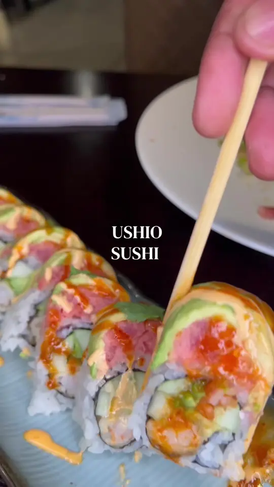 Ushio Sushi in Davie showing sushi, bluefin tuna, new menu items, video by sk8natethefoodie on TikTok