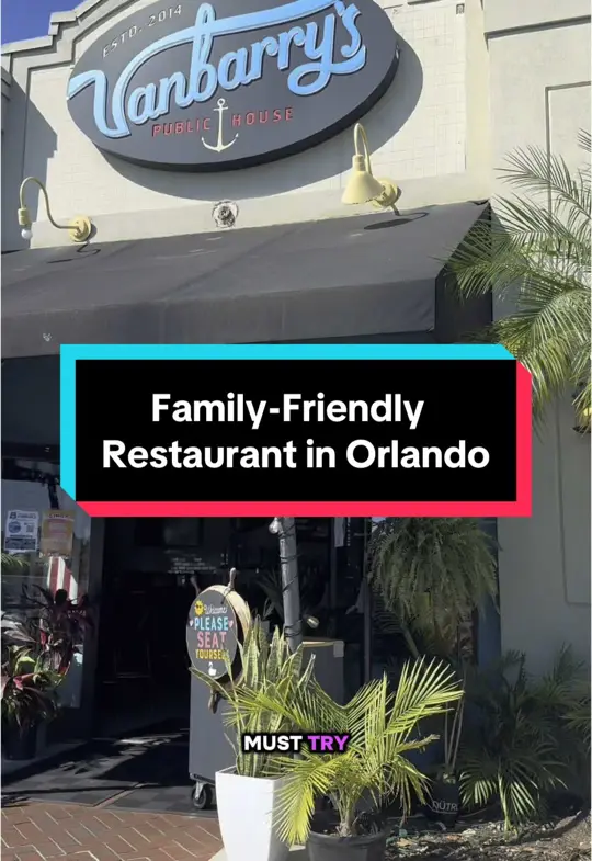 Vanbarry's Public House in Orlando showing review, patio, games, chips & queso, video by magicmomadventures on TikTok