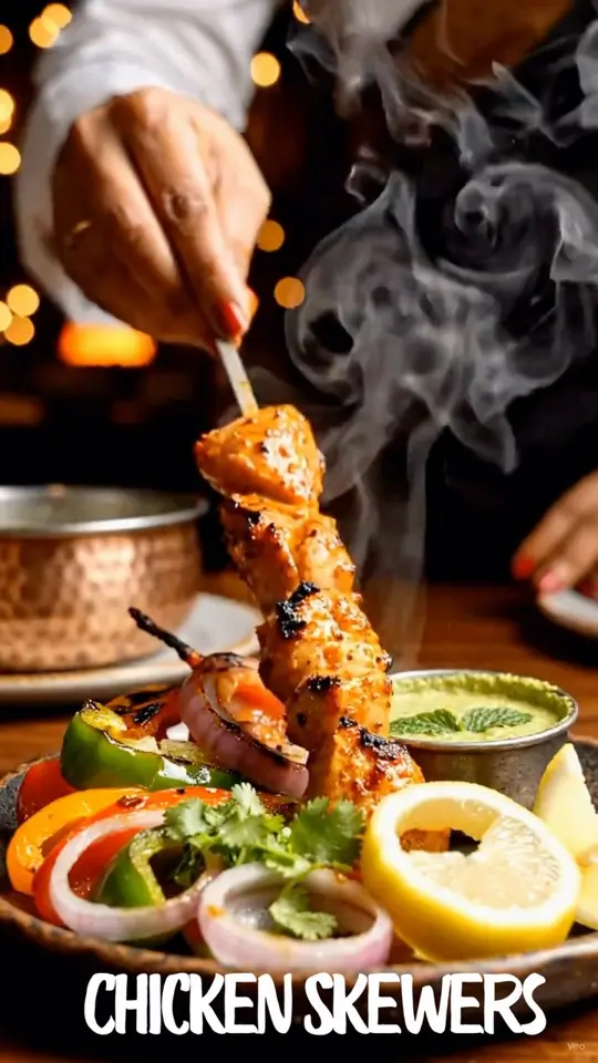 Verandah Indian Kitchen & Bar in Marietta showing chicken skewers, grilled chicken, video by Verandah Indian Cuisine on Facebook