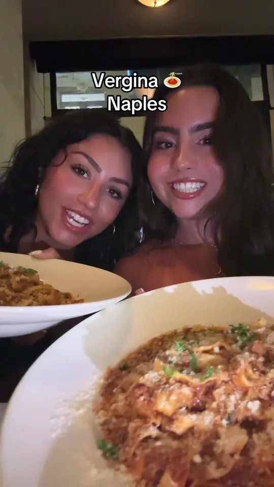 Vergina in Naples showing food review, pasta, fettuccine, bresola burrata, video by nissandmeggeats on TikTok