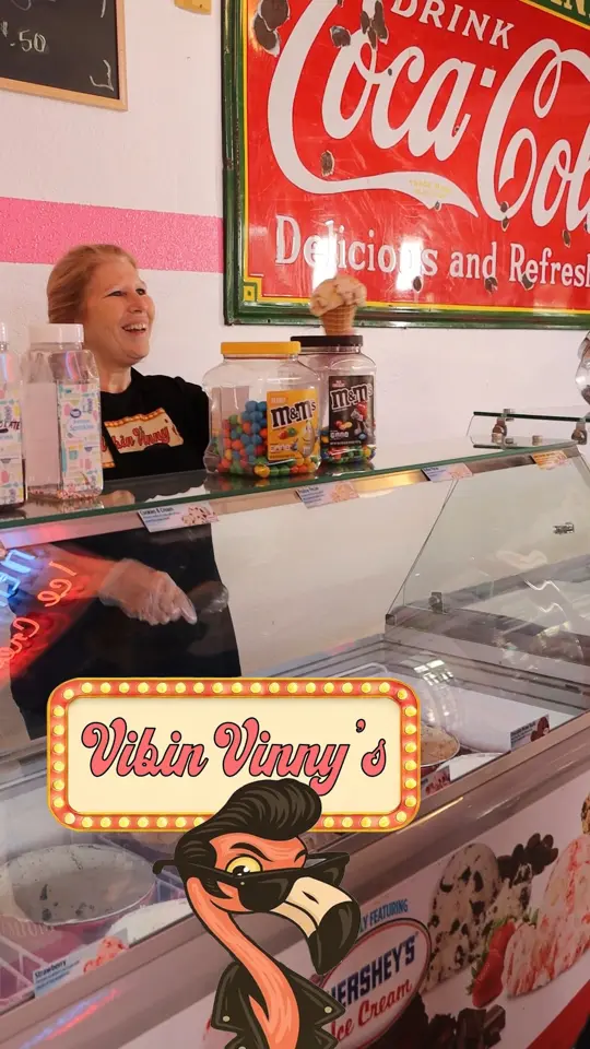 Vibin’ Vinny’s in Lake Wales showing diner, american classics, hershey's ice cream, video by City of Lake Wales, Florida on Facebook