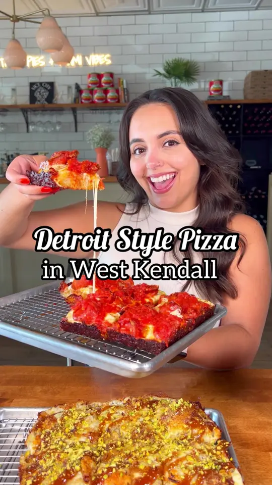 Vice City Pizza- Kendall in Miami showing pizza, fried provolone, espresso martini, banana bread pudding, video by iviethefoodie on TikTok