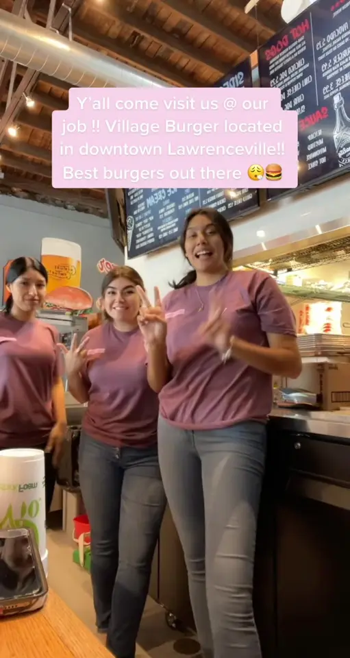 Village Burger in Lawrenceville showing burgers, review, video by michelle_01_ on TikTok