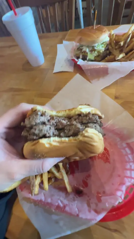 Village Burger in Lawrenceville showing review, burger, video by sergiorivera00 on TikTok