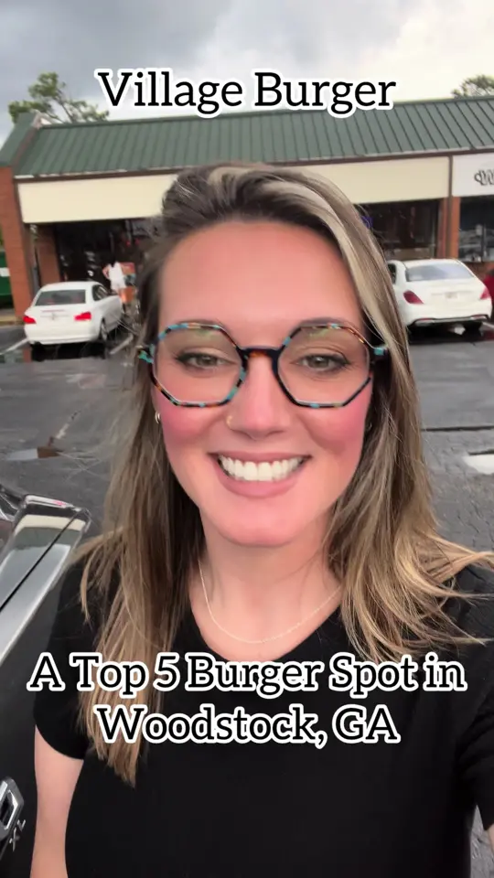 Village Burger in Woodstock showing review, burger, fries, video by cheezburgarandyyy on TikTok