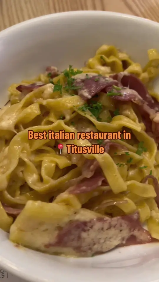 Vine & Olive in Titusville showing review, visit, pasta, tiramisu, outdoor dining, video by _meryca on TikTok
