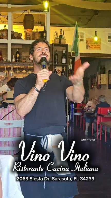 Vino Vino Restaurant in Sarasota showing review, authentic italian cuisine, pasta, service, video by WNY Photos on Facebook