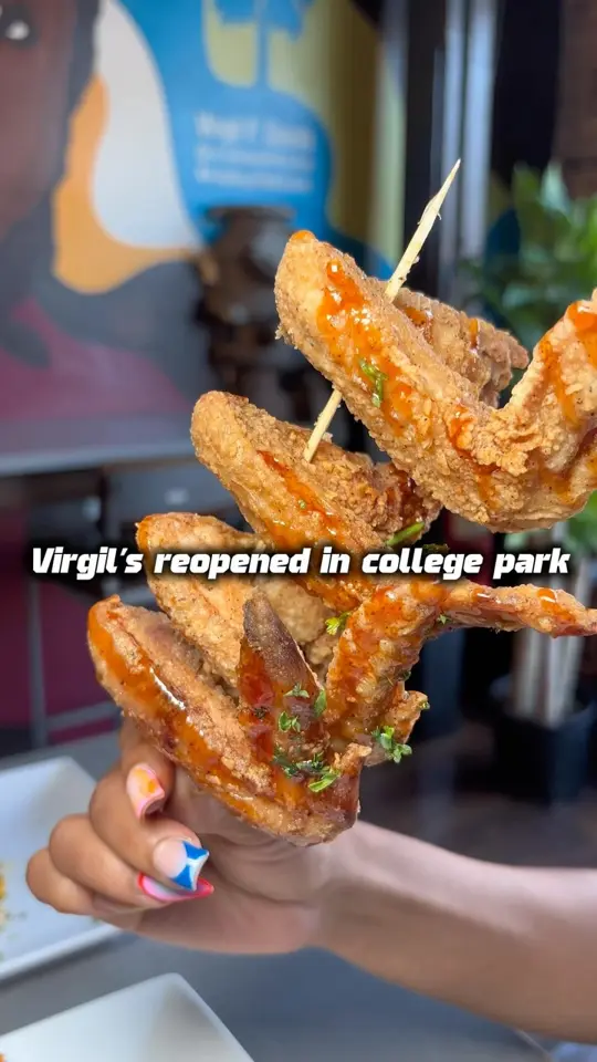 Virgil's Gullah Kitchen & Bar Airport in College Park showing review, after church plate, mac & cheese, greens, mocktails, video by Amaya Carter on Facebook