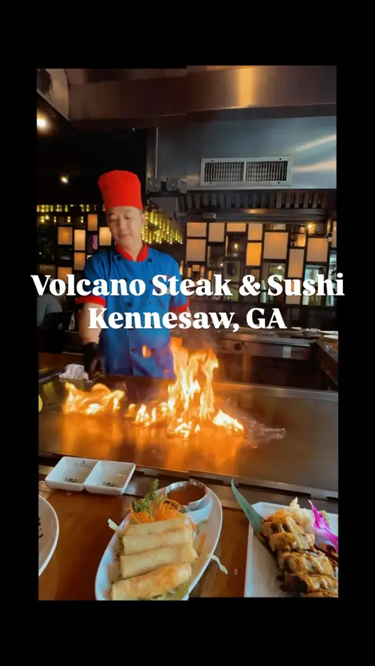 Volcano Steak & Sushi in Kennesaw showing visit, birthday celebration, video by Zaucie Palmer on Facebook