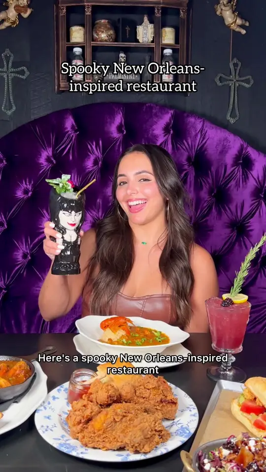 Voodoo Bayou in Fort Lauderdale showing cocktail, mistress / cocktail, pimp chalice / food, shakey’s gator tail / food, buttermilk biscuits / food, bbq shrimp / food, fried chicken, video by iviethefoodie on TikTok